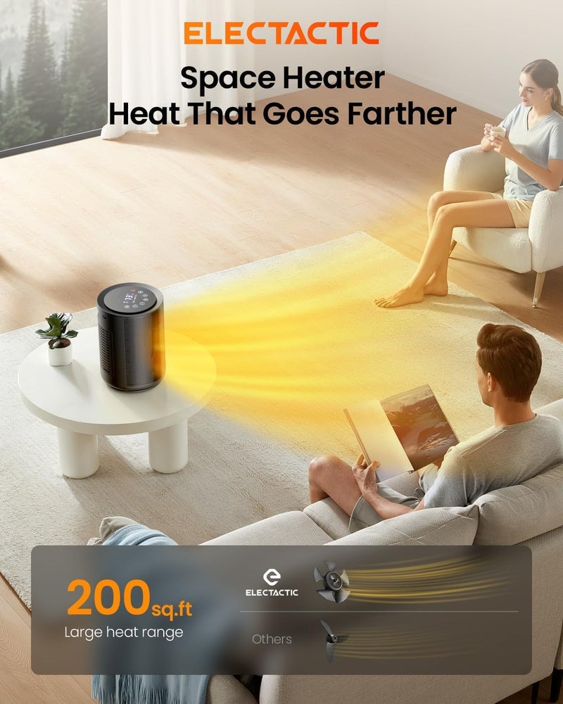 Electactic Small Space Heaters for Indoor Use, Mini Portable Electric Heaters Fan with Thermostat & Remote, LED Touch Screen, 24H Timer, Eco Mode, Desk Ceramic Heater for Office/Bedroom/Bathroom/RV - Image 5
